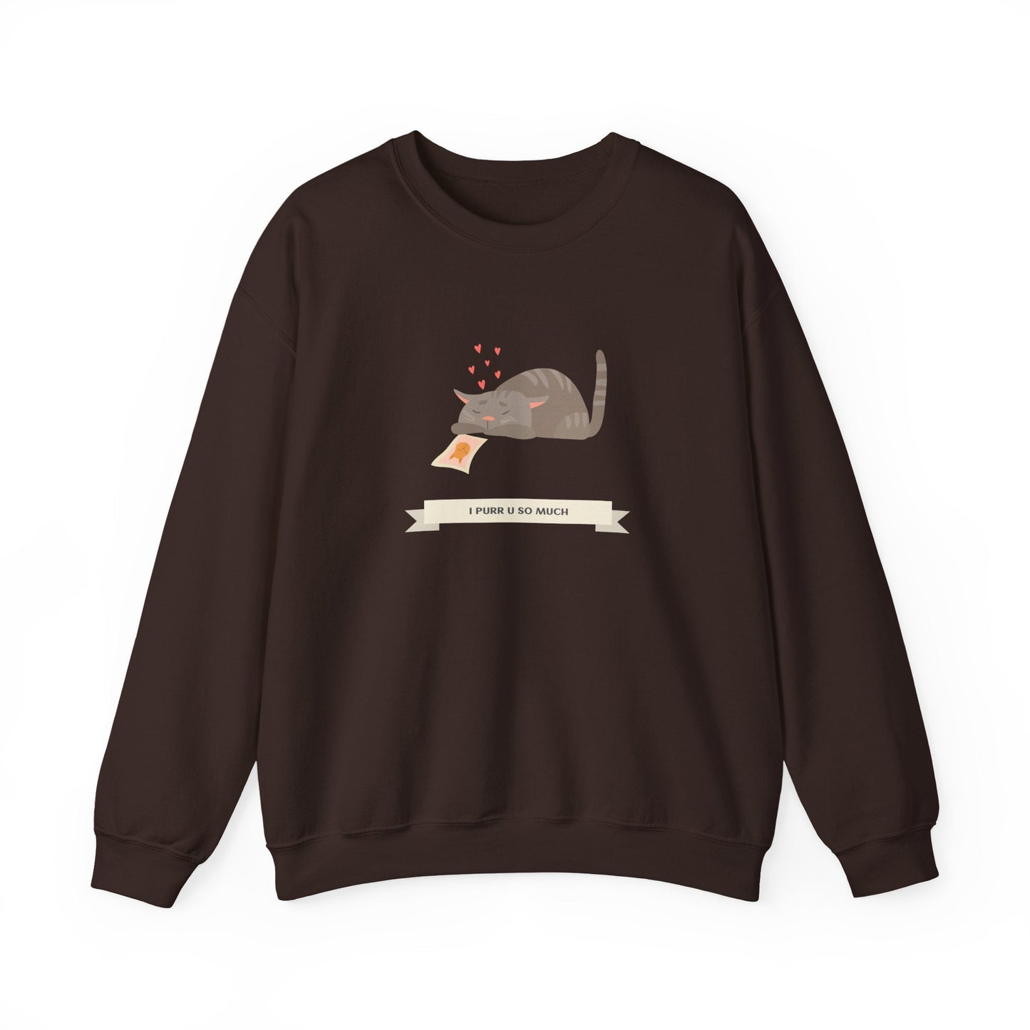 Cat Heart Sweatshirt Unisex 50/50 Cotton Poly Valentine Day Crewneck Gildan 18000