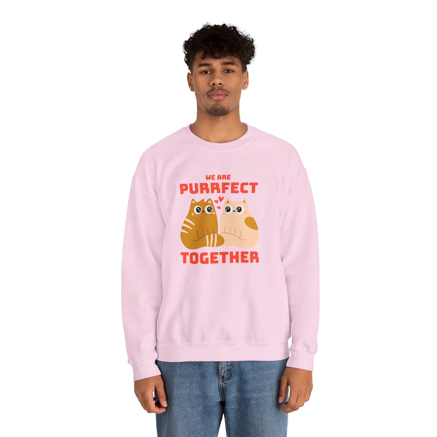 Cat Heart Sweatshirt Unisex 50/50 Cotton-Poly Blend Valentine Gift For Cat Lovers
