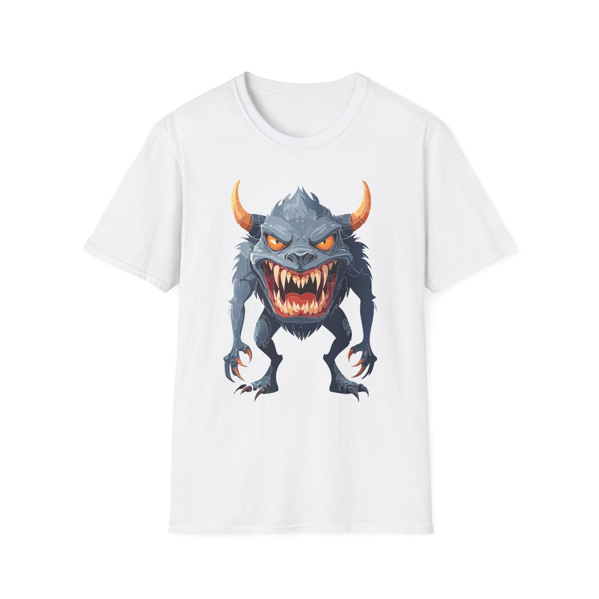 Demonic Monster Graphic T-Shirt — Fierce Horned Creature Cartoon Graphic Tee Unisex 100 Cotton Gildan T-Shirt