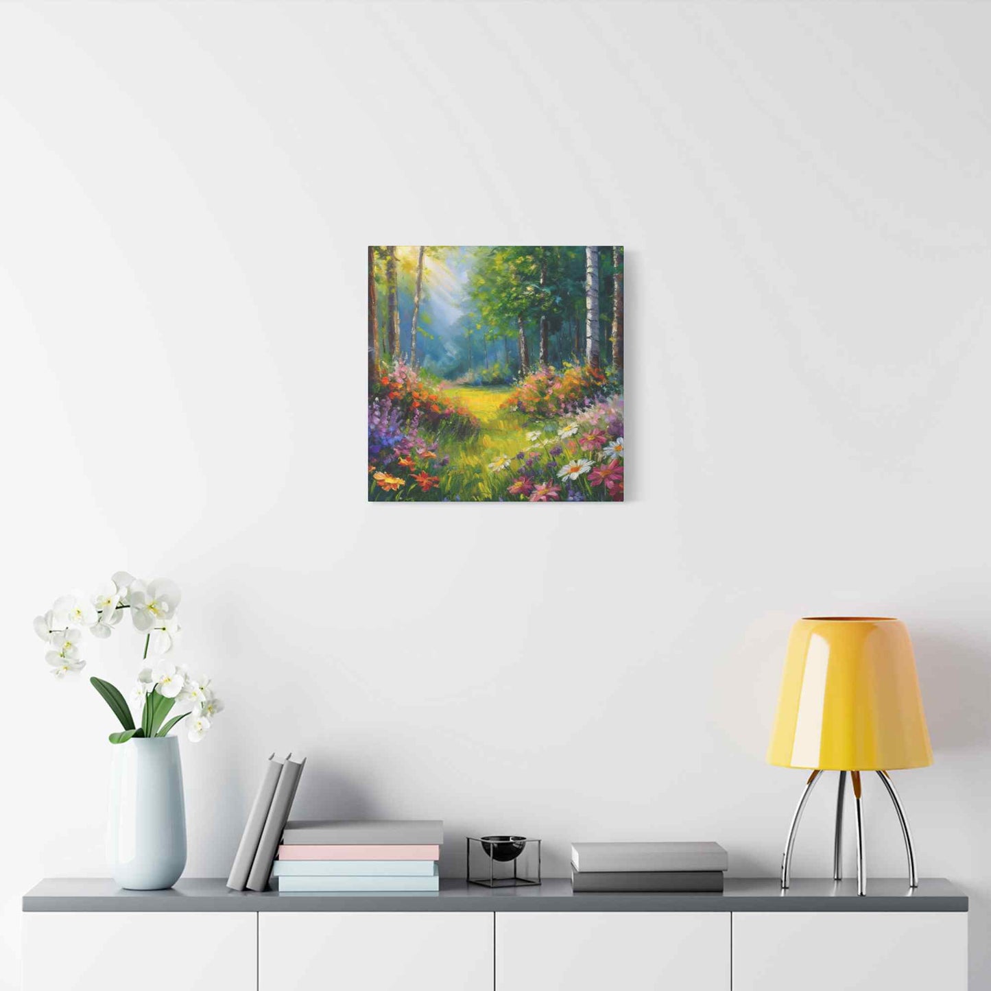 Summer Forest Print Canvas, Oil Paint Print 20x20, 24x24, 30x30, 32x32, 36x36 Art Design Print Pine-Wood Inner Frame MC-90