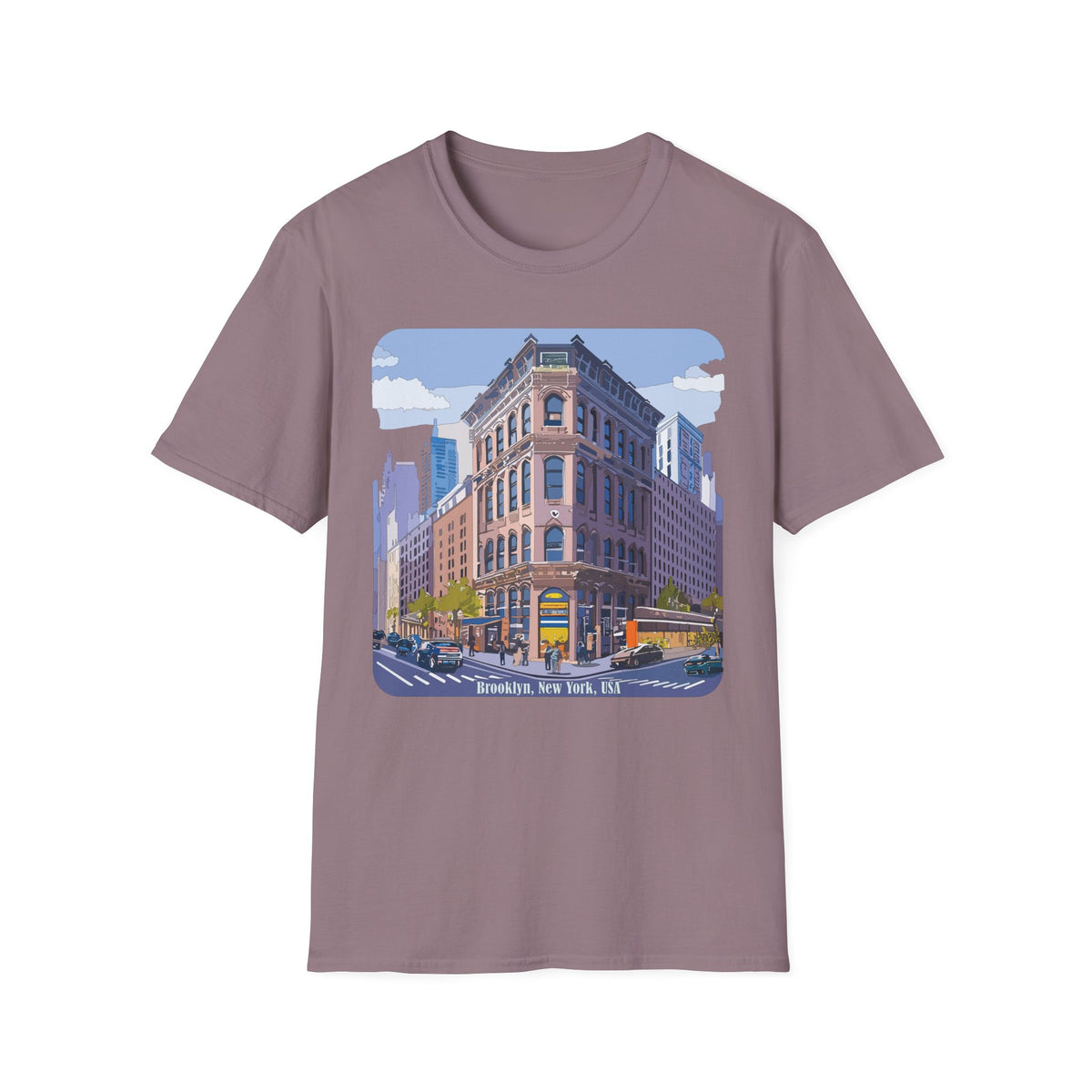Brooklyn New York Retro Cityscape T-Shirt — Illustrated Landmark Tee Travel Tourist Graphic Design Unisex 100 Cotton Gildan T-Shirt