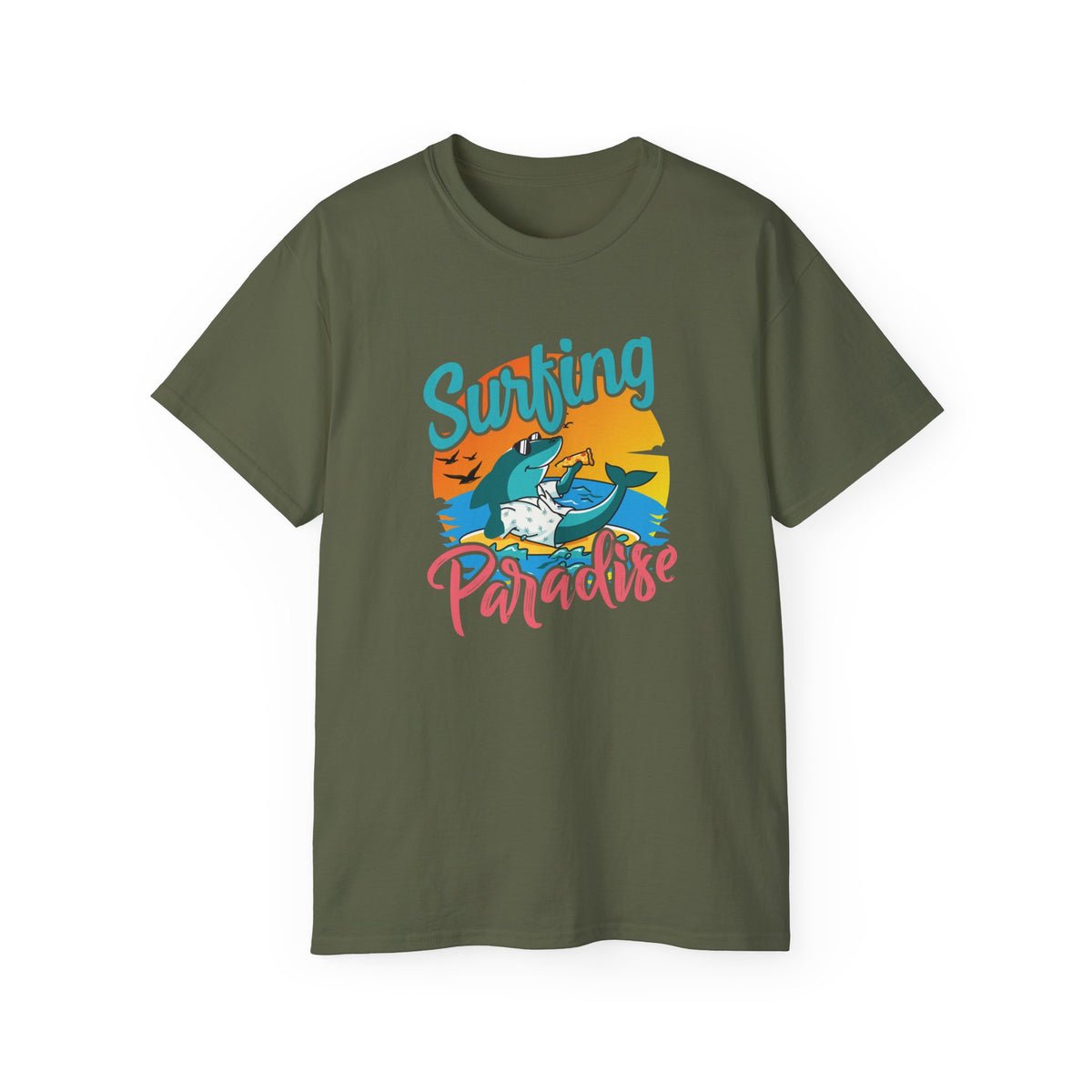 Surfing Paradise T-Shirt | Retro Beach Wave Shark Graphic