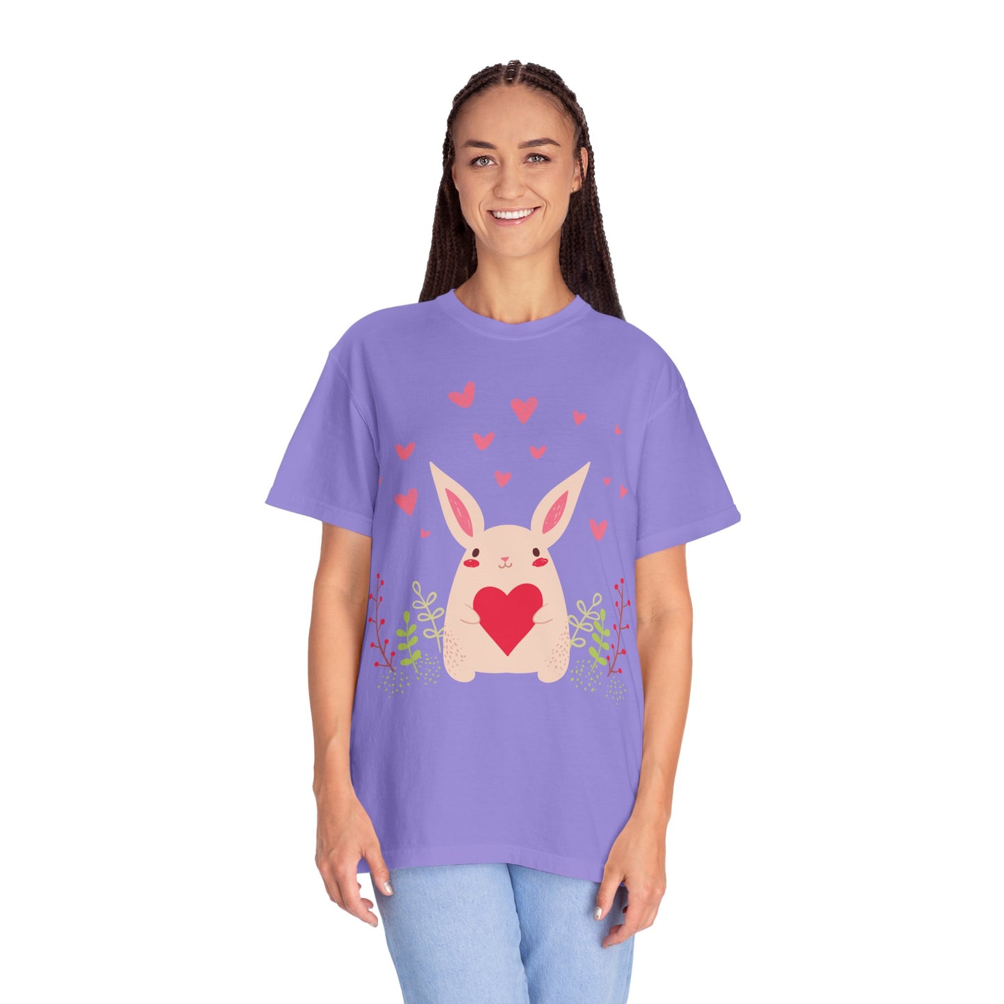 Easter Bunny Heart T-Shirt, Tee Shirt with Easter Signature, T Shirt with Easter Prints, Tee Shirt with Easter Design