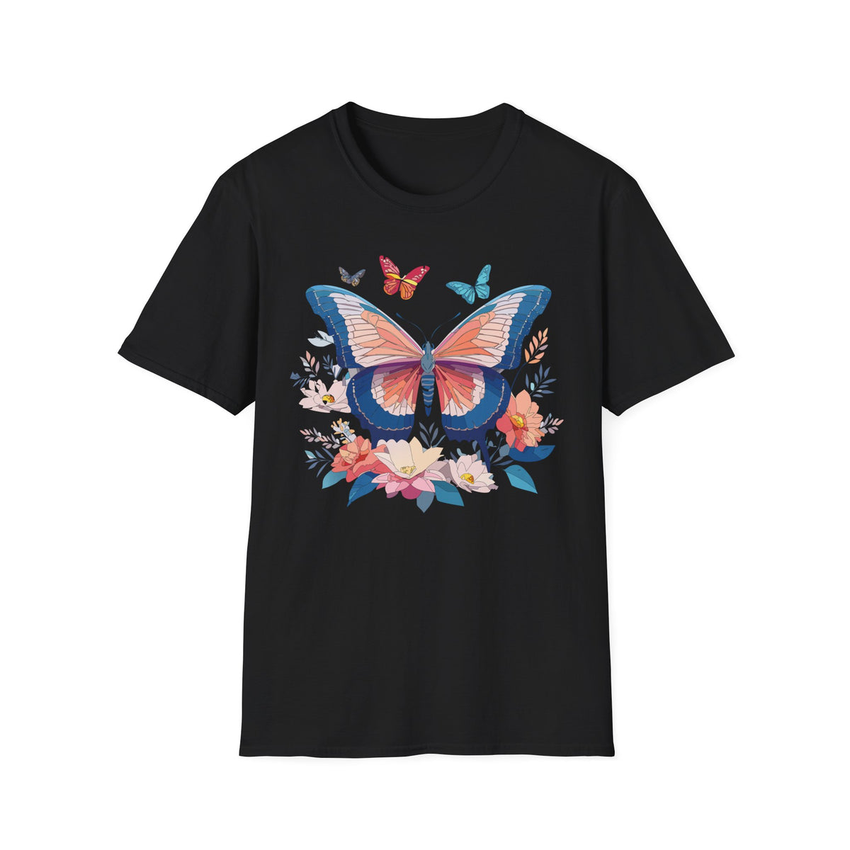 Butterfly Floral T‑Shirt — Colorful Garden Butterfly Graphic Design Unisex 100 Cotton Gildan T-Shirt