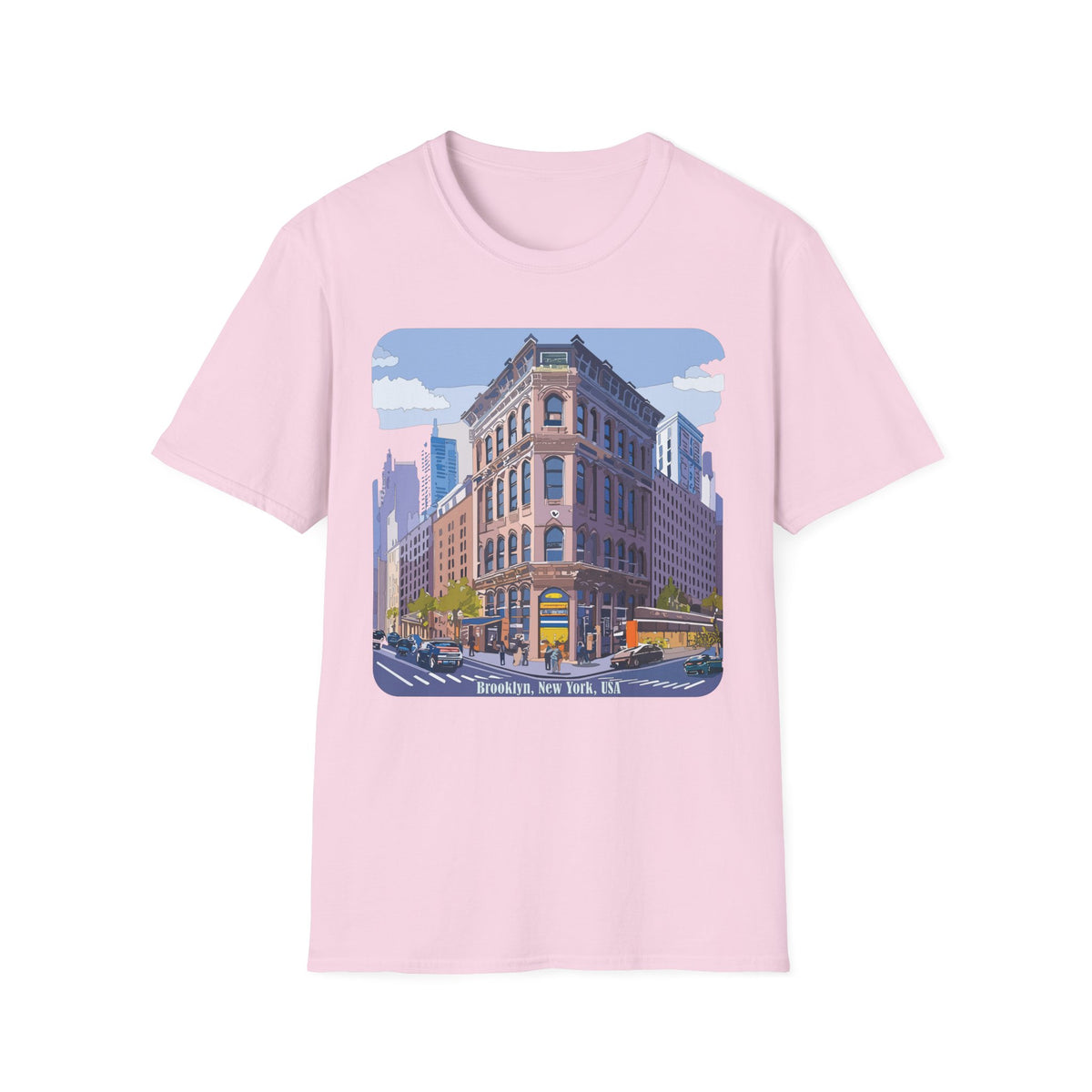 Brooklyn New York Retro Cityscape T-Shirt — Illustrated Landmark Tee Travel Tourist Graphic Design Unisex 100 Cotton Gildan T-Shirt