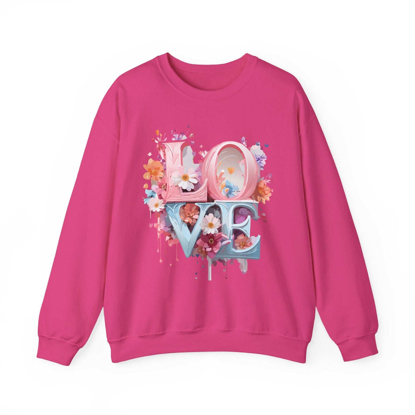 Floral Love Sweatshirt Unisex Love Flower Valentines Day Crewneck Gildan 18000 50 50 Cotton Polyester