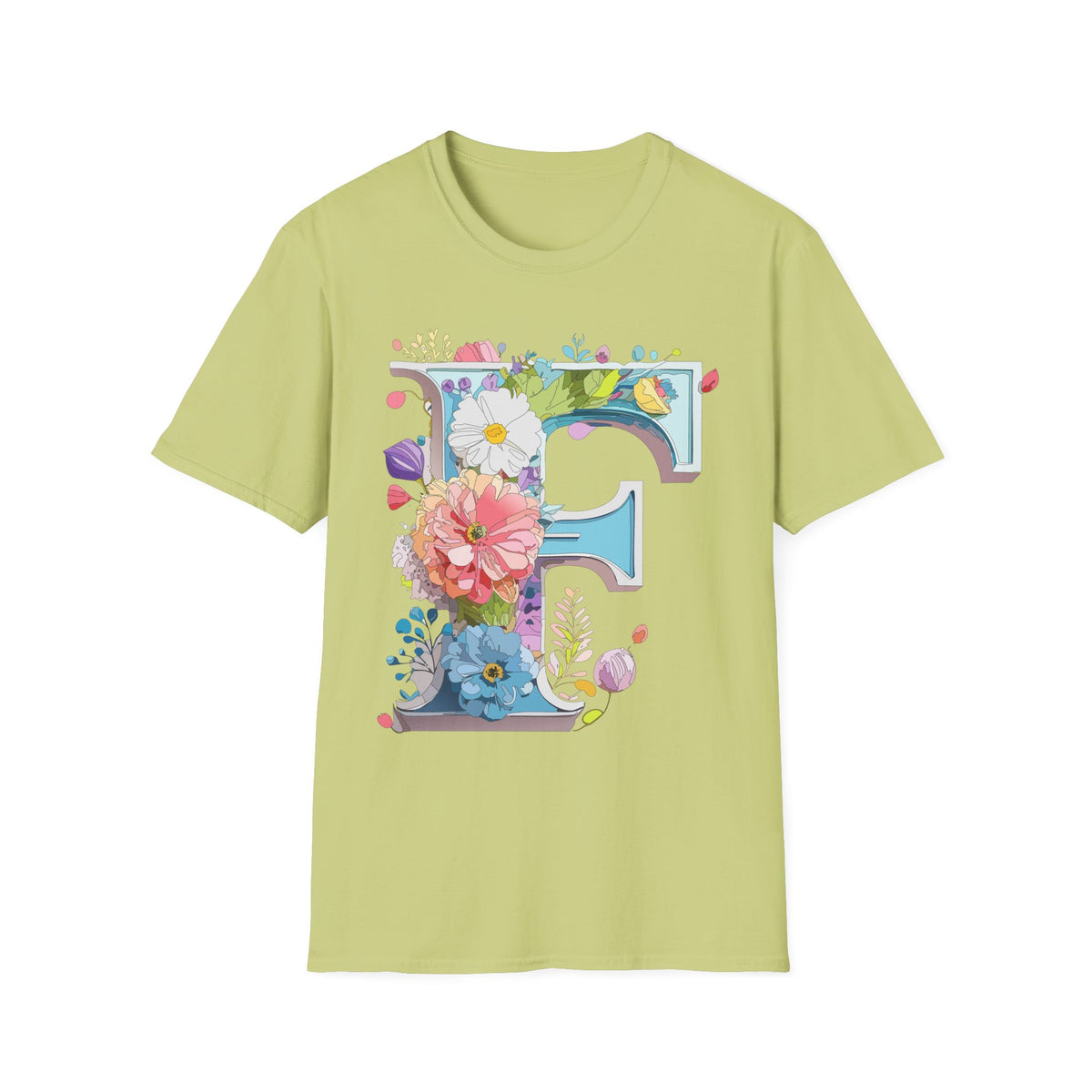 Floral Letter F T-Shirt | Botanical Initial Tee