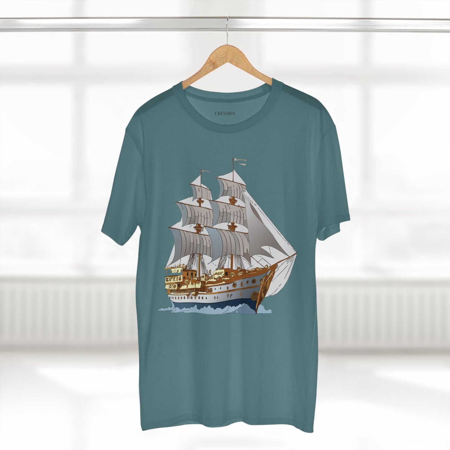 Ship Graphic Unisex 100 Cotton T-Shirt with Gold Frigate Art Design 12