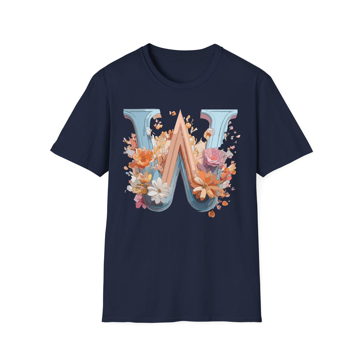 Floral Monogram W T-Shirt | Letter W Initial Tee, Vintage Botanical Alphabet