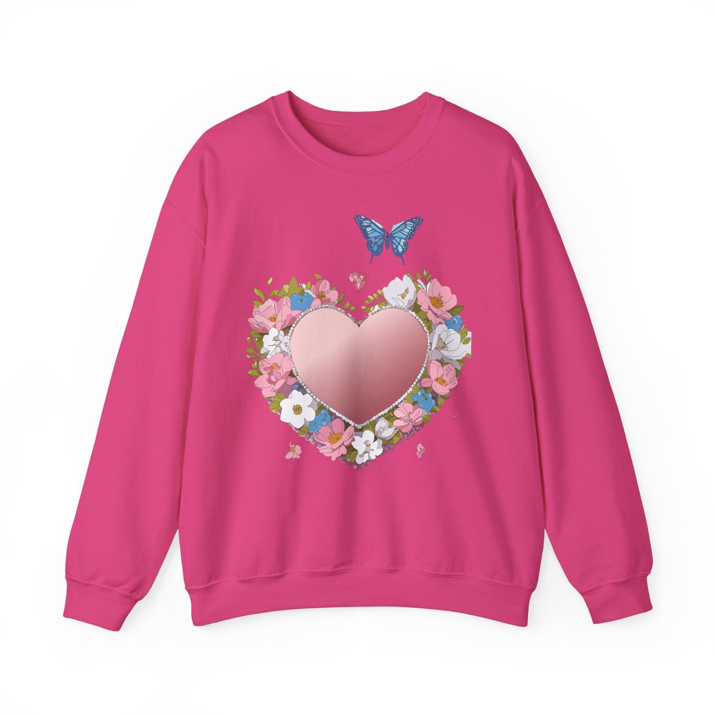 Unisex Floral Heart Sweatshirt Valentines Day Love Crewneck Gildan 18000 50/50 Cotton Polyester