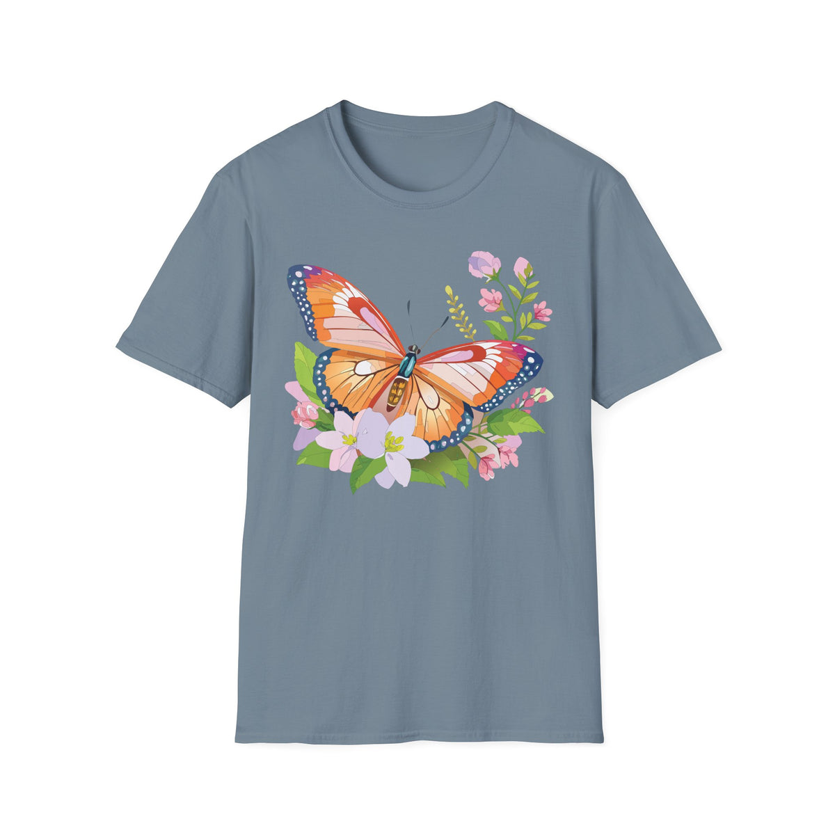Orange Watercolor Butterfly T-Shirt | Floral Spring Nature Graphic Tee Unisex 100 Cotton Gildan T-Shirt