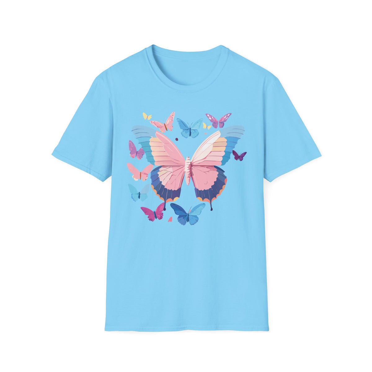 Butterfly Cluster T-Shirt — Pastel Pink & Blue Butterfly Graphic Tee Unisex 100 Cotton Gildan T-Shirt