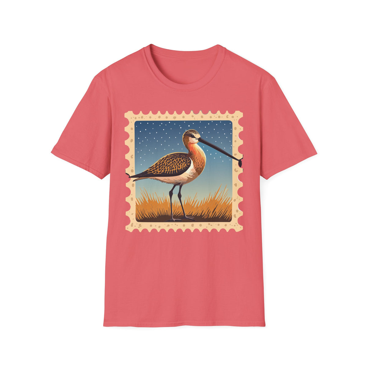 Shorebird Illustration T-Shirt | Vintage Postage Stamp Graphic Tee Unisex 100 Cotton Gildan T-Shirt