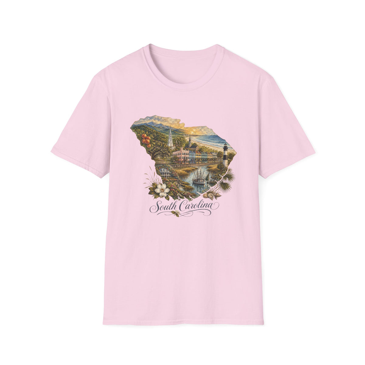 South Carolina State Travel Tourist Graphic Design Unisex 100 Cotton Gildan T-Shirt