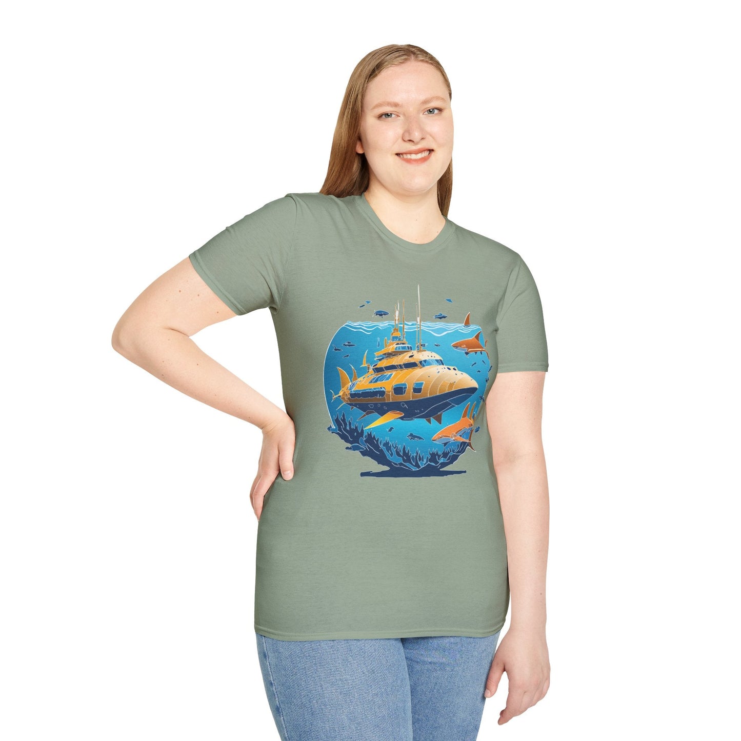 Ocean T Shirt Unisex Gildan Softstyle 64000 100 Percent Cotton Ring Spun U Boat Design Graphic