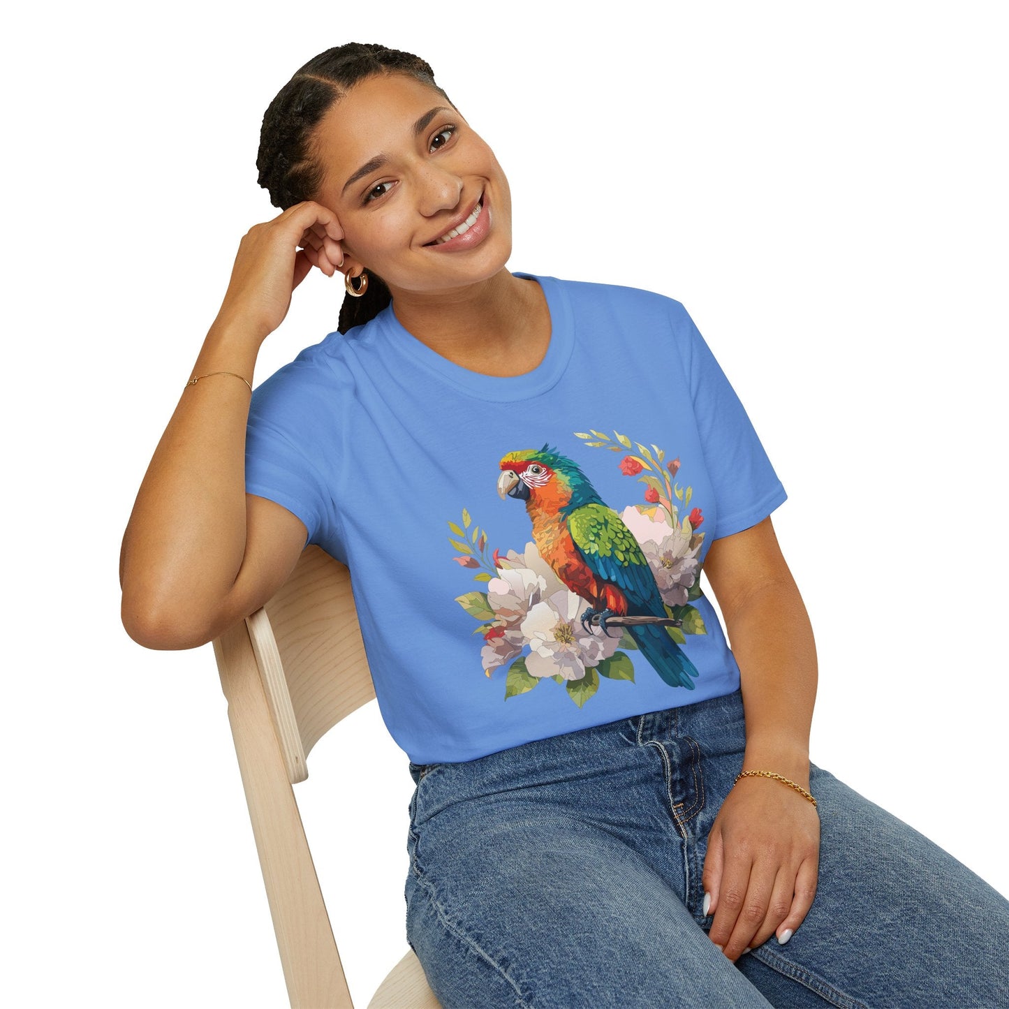 Floral Bird T Shirt Unisex Softstyle Gildan 64000 Graphic Tee With Animal Design
