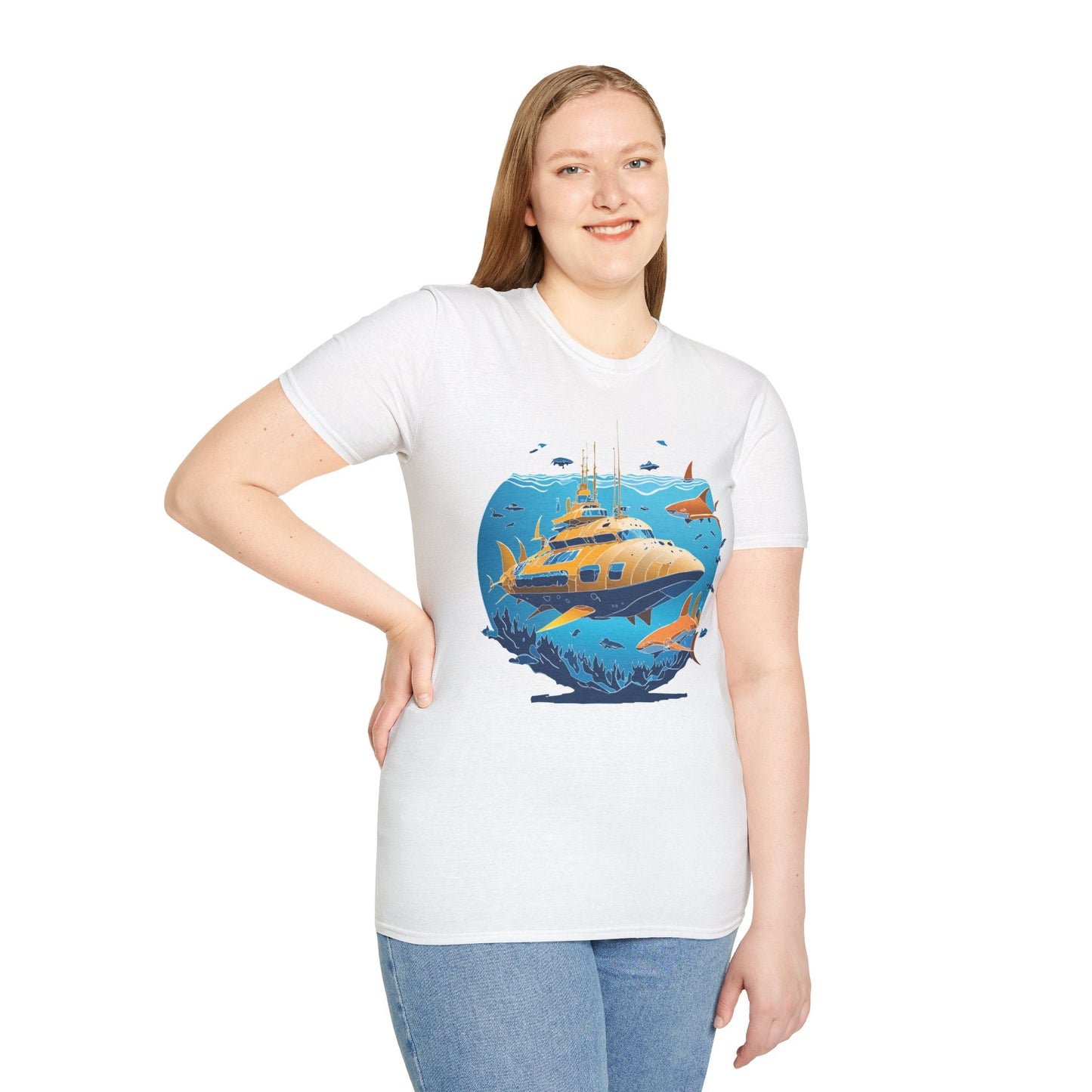 Ocean T Shirt Unisex Gildan Softstyle 64000 100 Percent Cotton Ring Spun U Boat Design Graphic