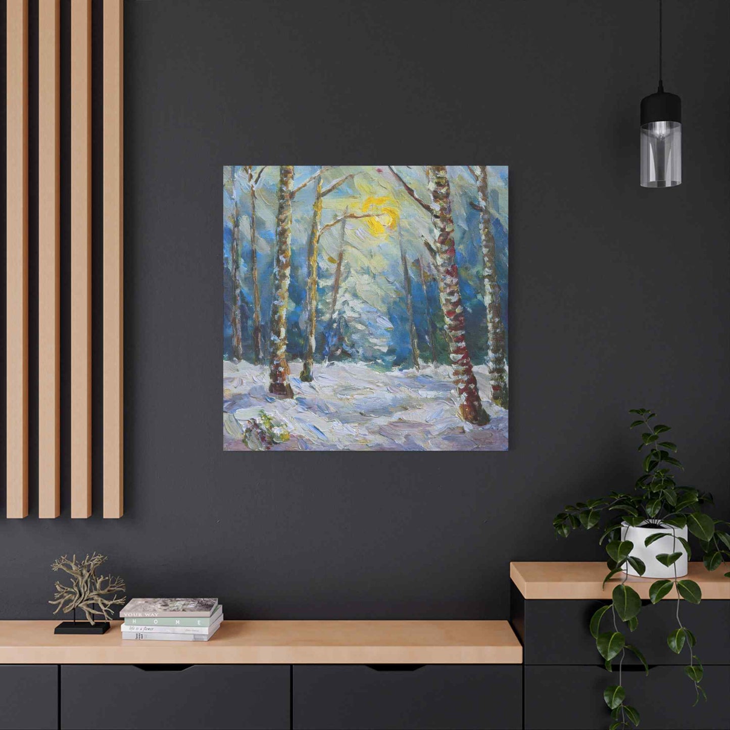 Snow Forest Print Canvas, Oil Paint Print 20x20, 24x24, 30x30, 32x32, 36x36 Art Design Print Pine-Wood Inner Frame MC-79