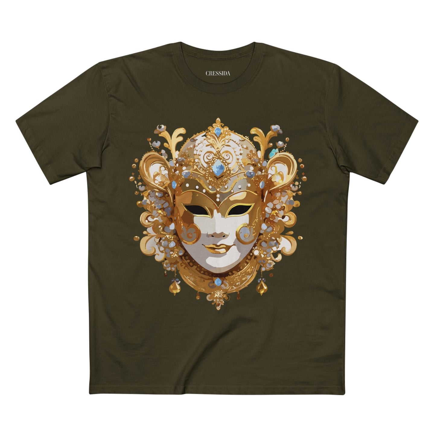 Carnival Mask Graphic T-Shirt Unisex 100 Cotton With Antique Gold Art Design Tee 25