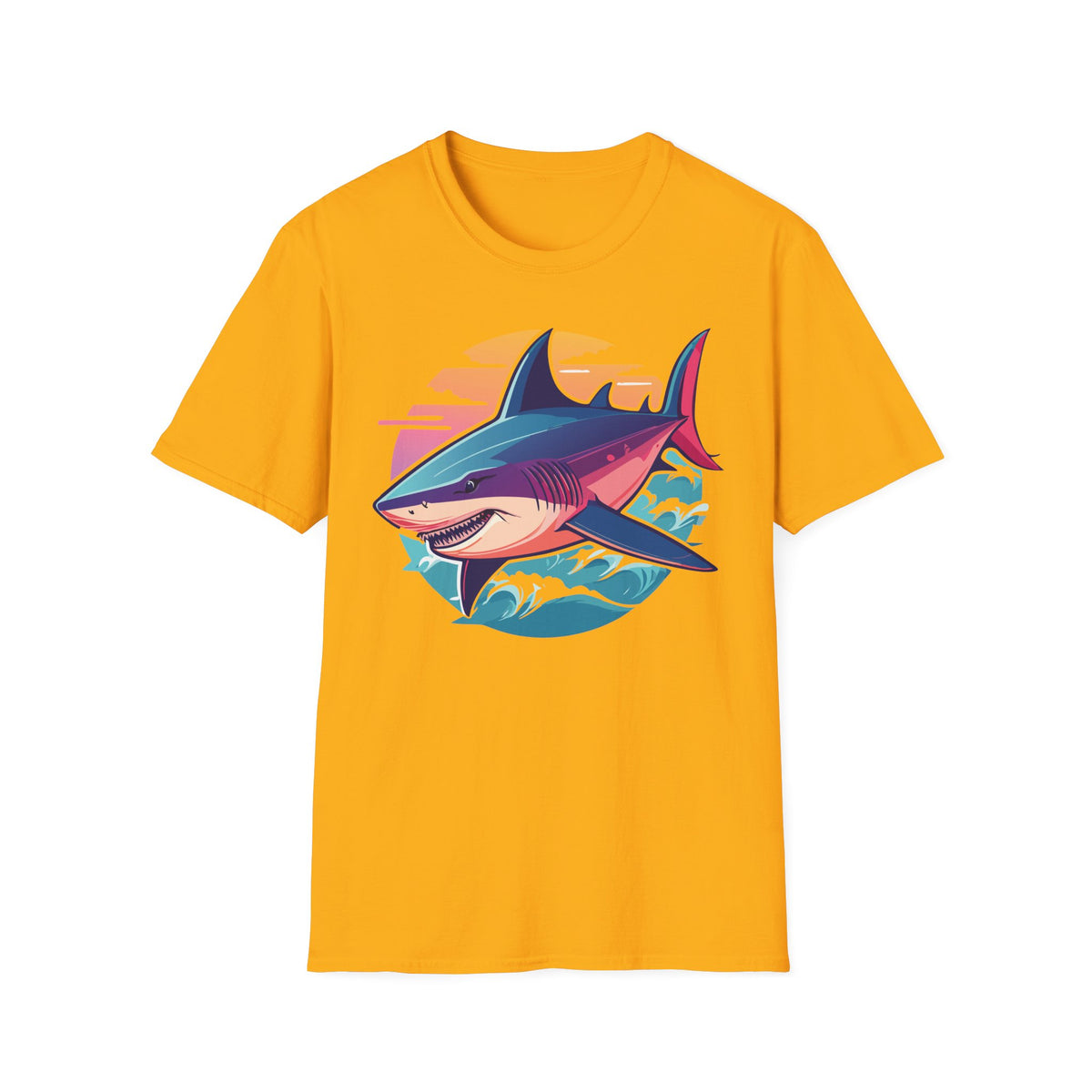 Sunset Shark Illustration T-Shirt | Retro Ocean Wave Tee