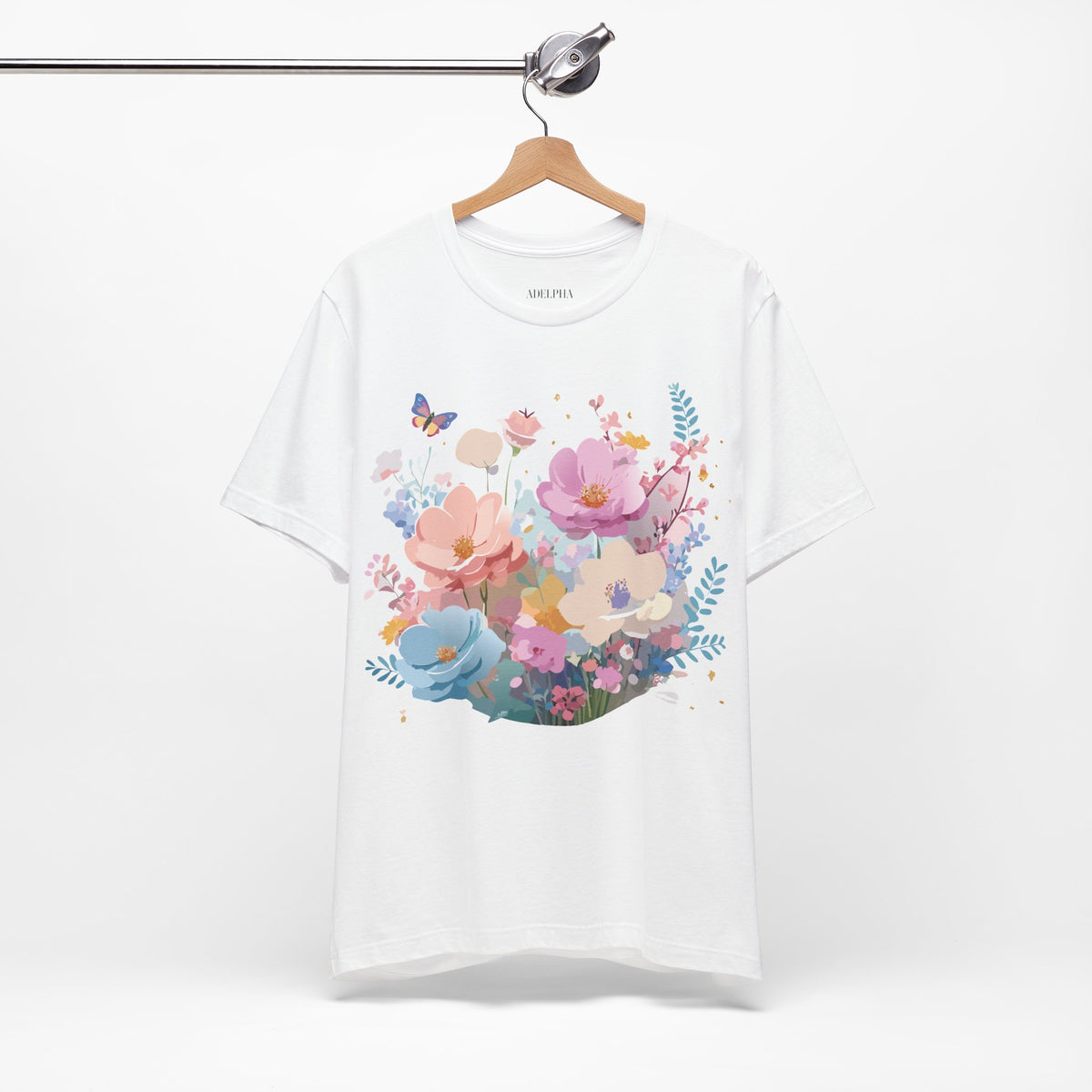 Floral Graphic Unisex Cotton Bella+Canvas Tee with Flowers Art Design n117