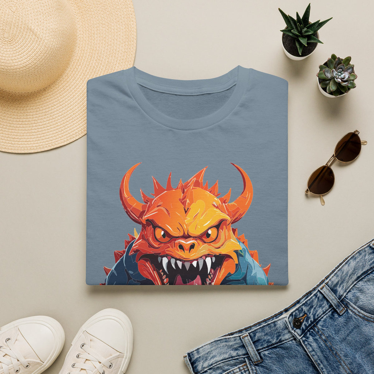 Monster Roar T‑Shirt — Fierce Orange Dragon Cartoon Graphic Tee Unisex 100 Cotton Gildan T-Shirt