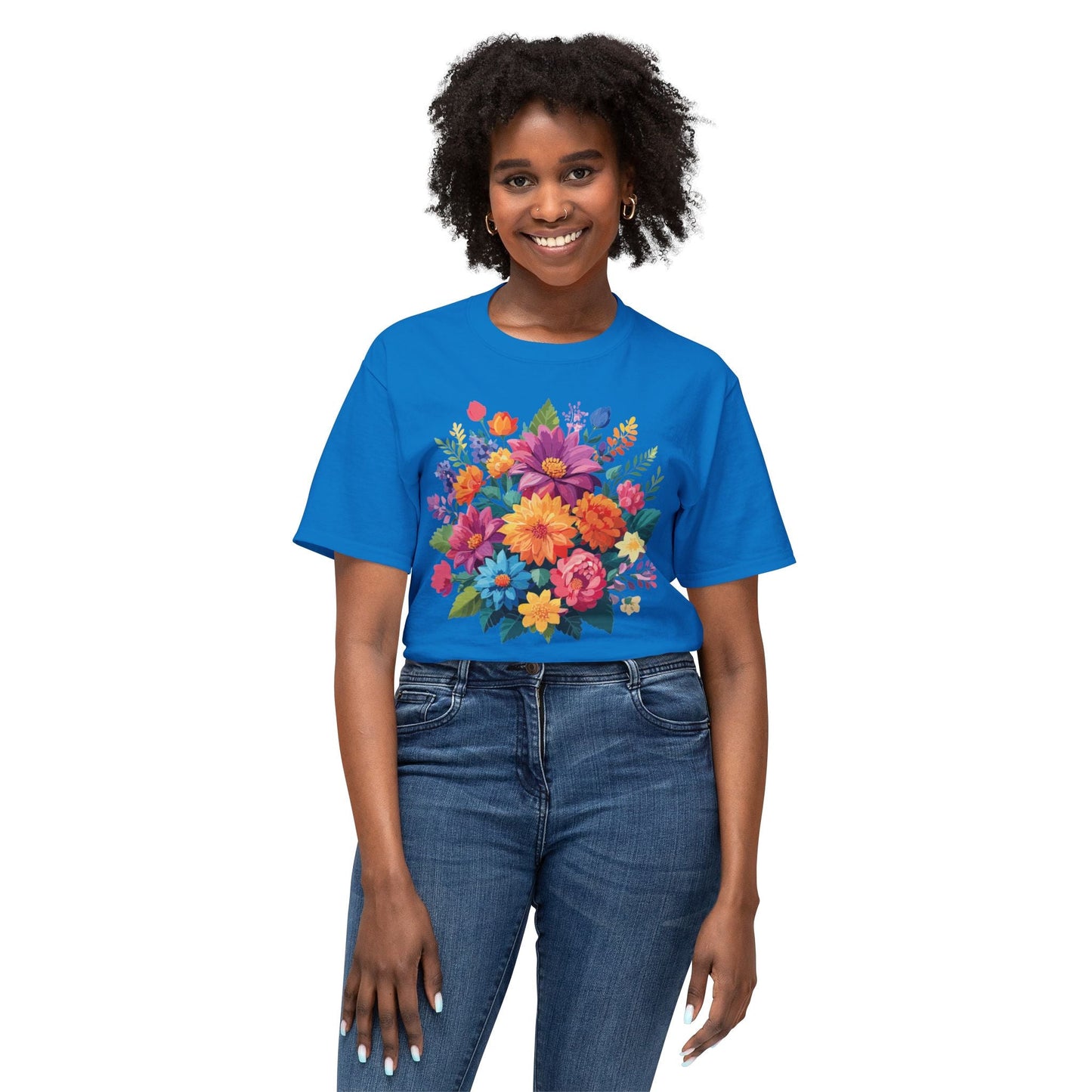Unisex HD Cotton T Shirt With Floral Art Print Vintage Flowers Tee For Everyday Style
