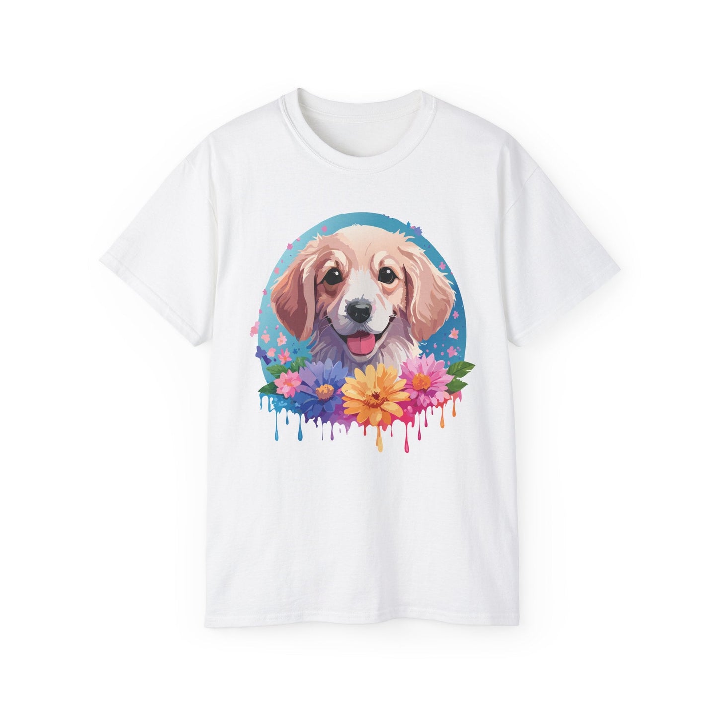 Gildan 2000 Unisex Cotton T Shirt With Floral Dog Print Design