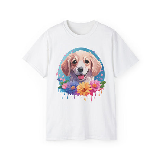Gildan 2000 Unisex Cotton T Shirt With Floral Dog Print Design
