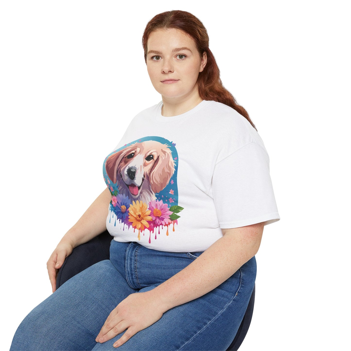 Gildan 2000 Unisex Cotton T Shirt With Floral Dog Print Design