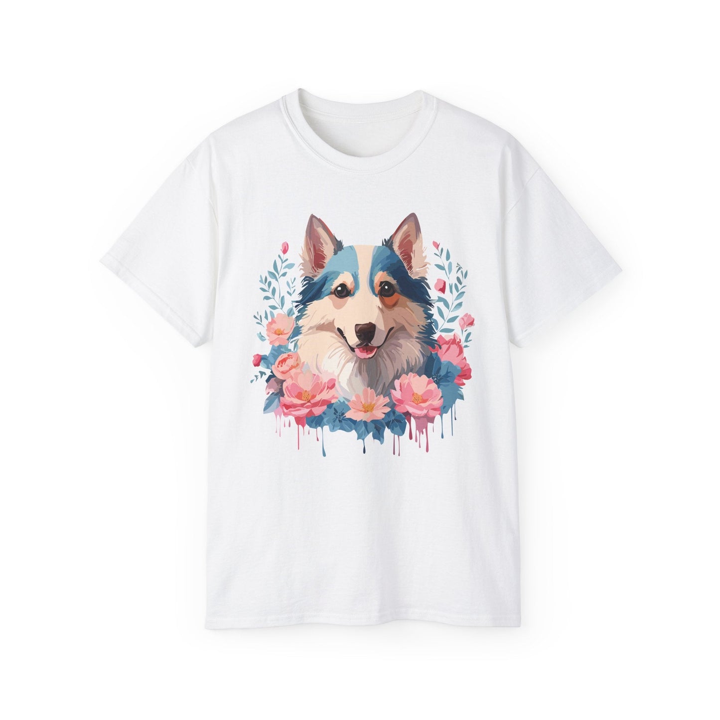 Floral Dog T Shirt Unisex Cotton Tee Gildan 2000 Classic Fit