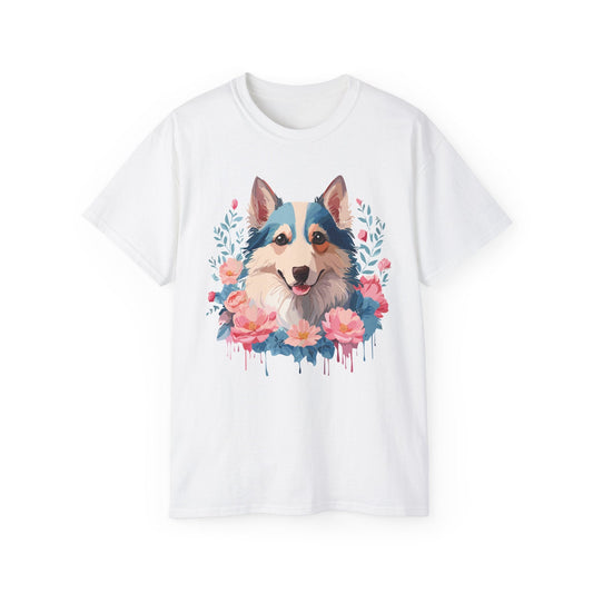 Floral Dog T Shirt Unisex Cotton Tee Gildan 2000 Classic Fit