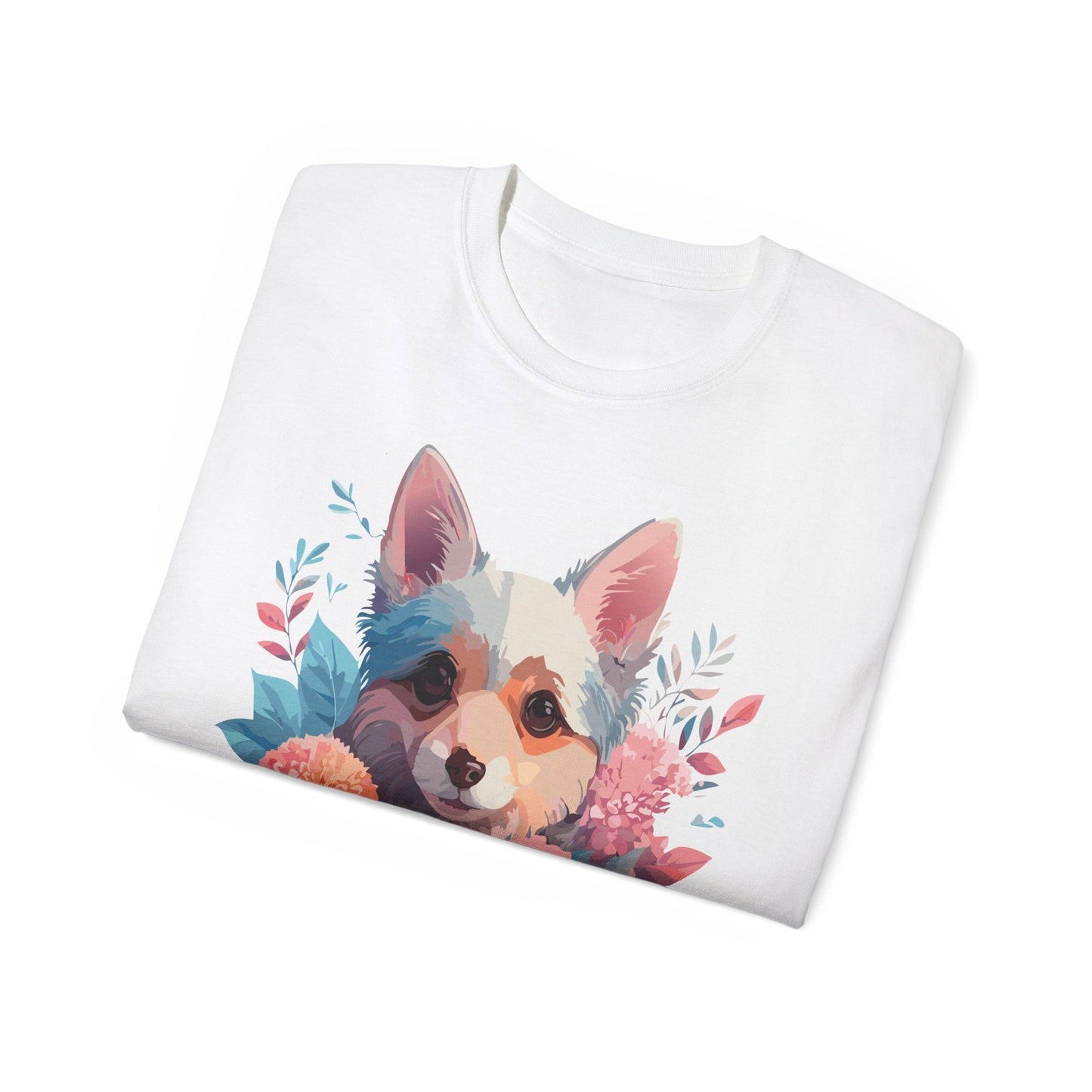 Unisex Animal Print T Shirt Floral Dog Design Graphic Tee Premium Cotton