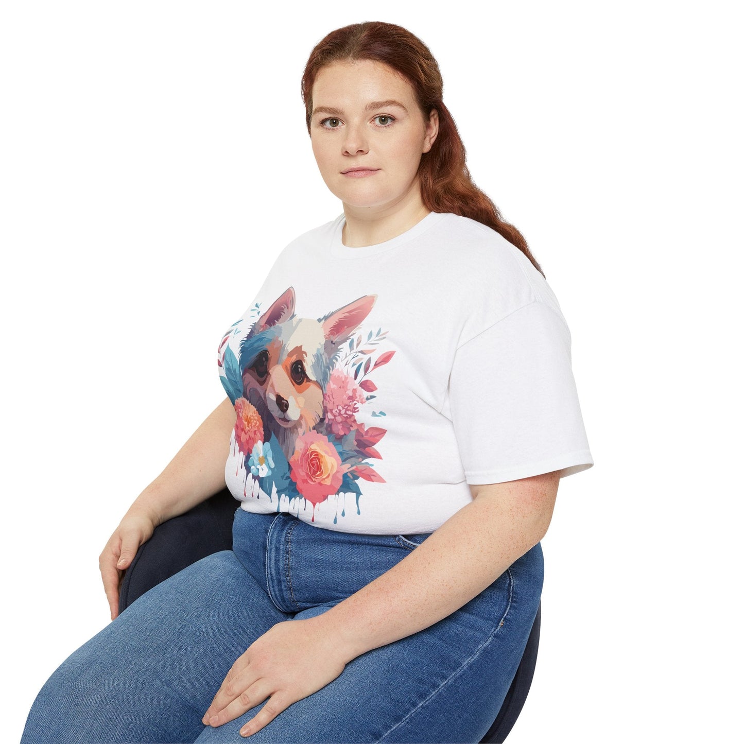 Unisex Animal Print T Shirt Floral Dog Design Graphic Tee Premium Cotton