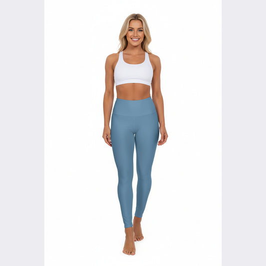 High-Waist Air Force Blue Yoga Leggings Women's Seamless Poly-Span Stretchy Blue Activewear Pants
