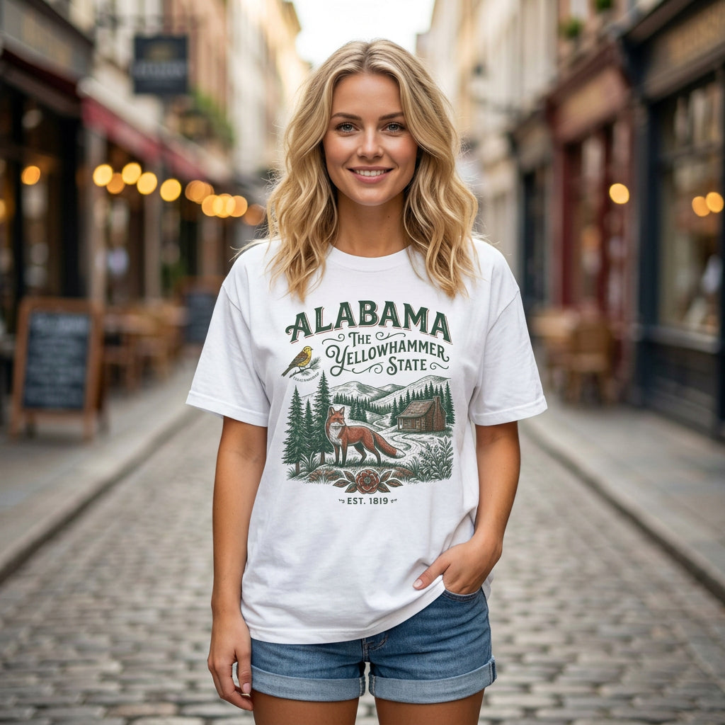 Alabama Graphic Unisex Heavyweight Garment-Dyed Travel Tourist Graphic Gift Tee Unisex 100 Cotton Comfort Colors T-Shirt