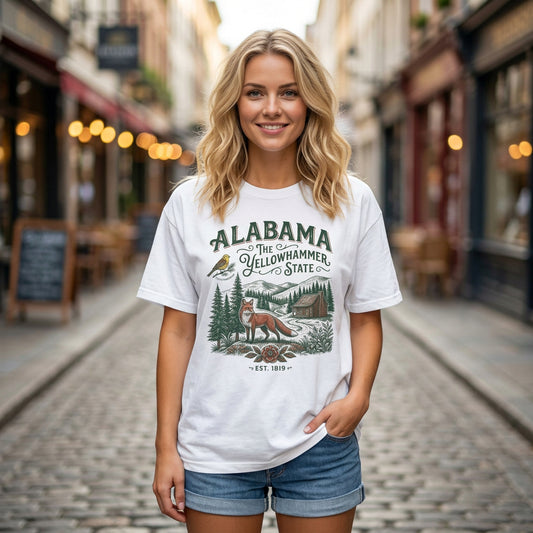 Alabama Graphic Unisex Heavyweight Garment-Dyed Travel Tourist Graphic Gift Tee Unisex 100 Cotton Comfort Colors T-Shirt