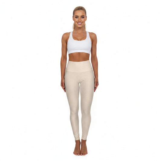 Almond Cream Color High-Waist Yoga Leggings Women's Seamless Poly-Span Stretchy Pants XS-2XL