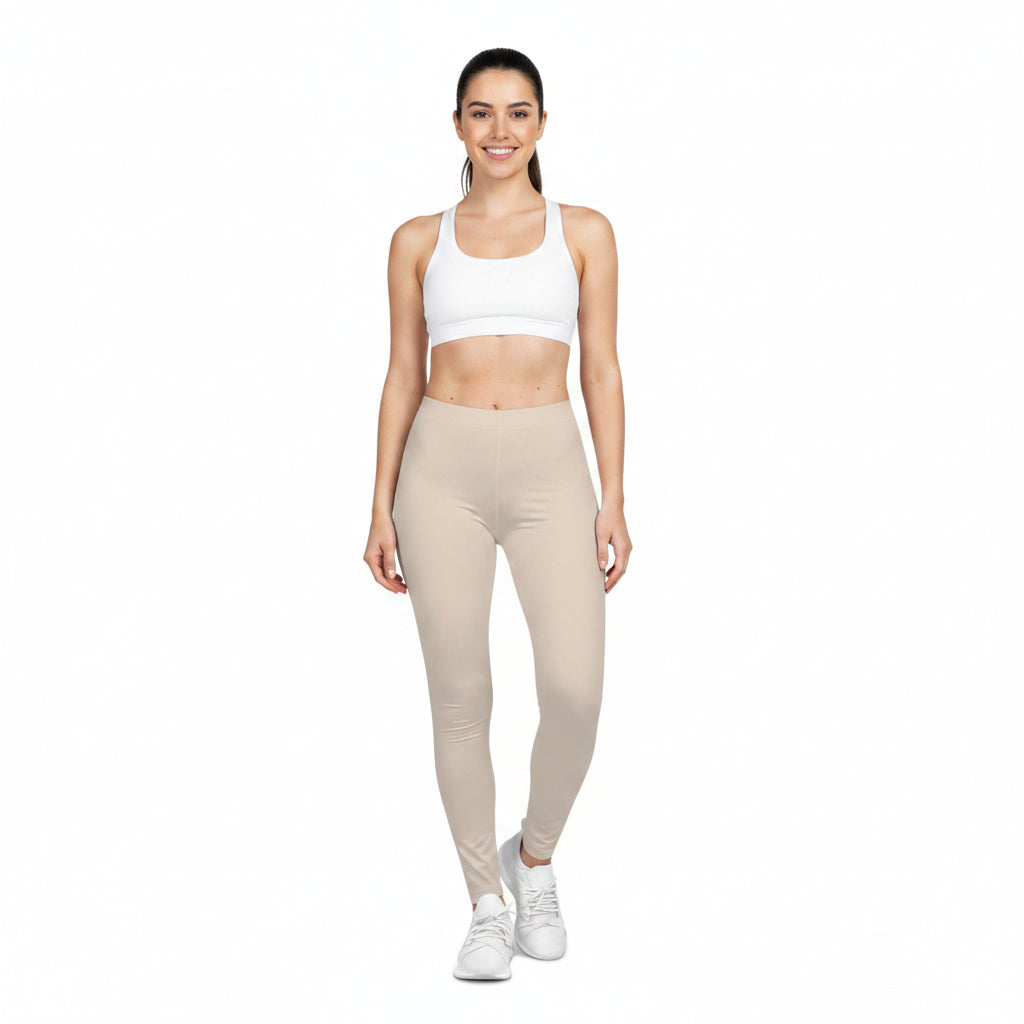 Almond Cream Beige Color Women's Poly-Span Casual Leggings Print Everyday Activewear Pants