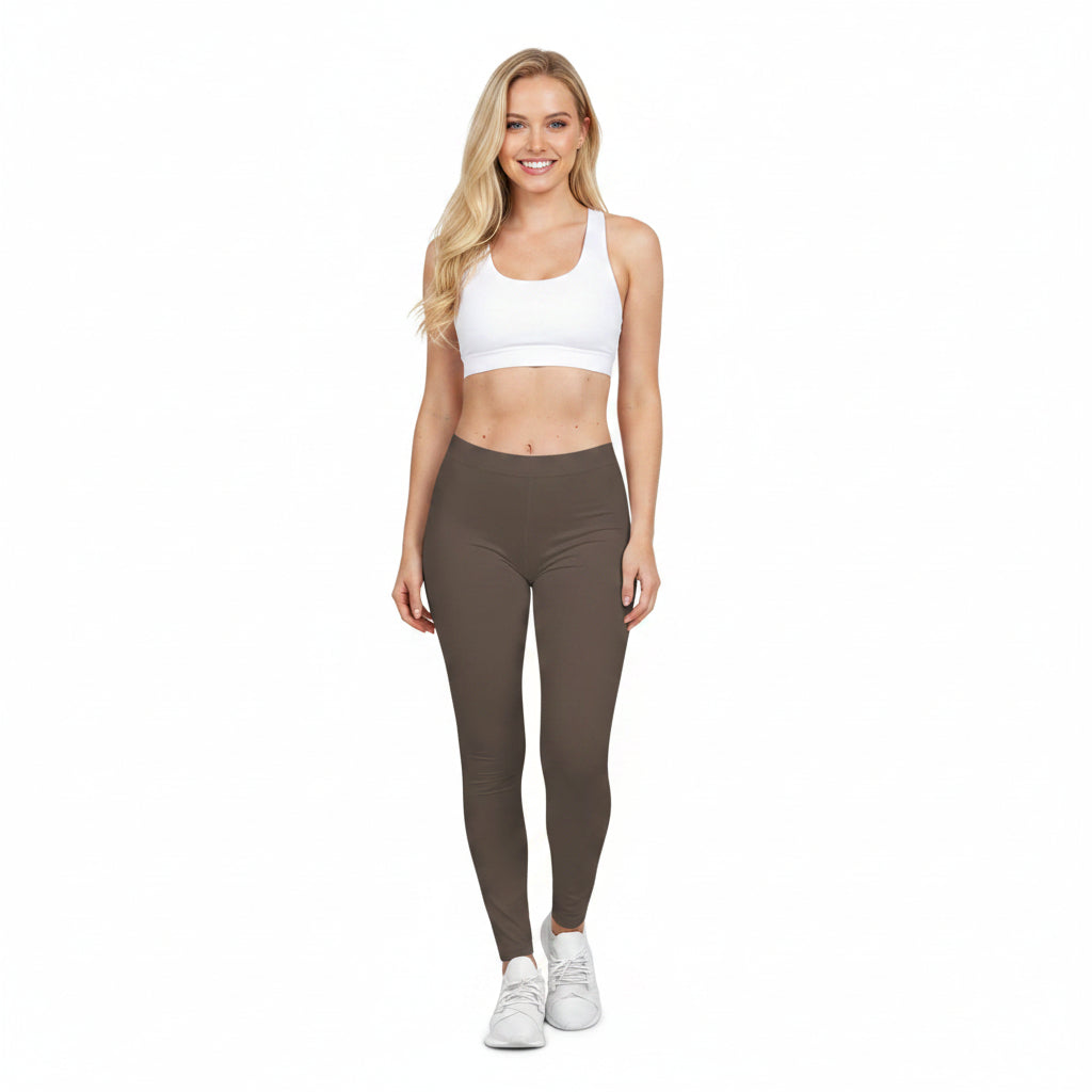 Ash Brown Color Women's Poly-Span Casual Leggings XS-2XL