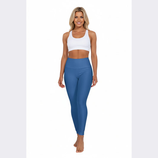High-Waisted Baltic Blue Yoga Leggings Women's Seamless Poly-Span Stretchy Blue Print Activewear