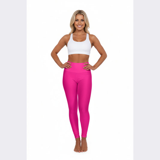 High-Waisted Barbara Pink Yoga Leggings Women's Seamless Poly-Span Hot Pink Print Activewear