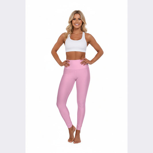 High-Waisted Blush Pop Pink Yoga Leggings Women's Seamless Poly-Span Stretchy Activewear for Pilates Everyday Athleisure
