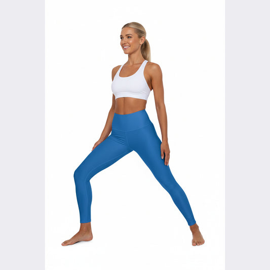 Bright Marine Blue Yoga Leggings High-Waisted Women's Seamless Poly-Span Stretchy Comfortable Workout Tights