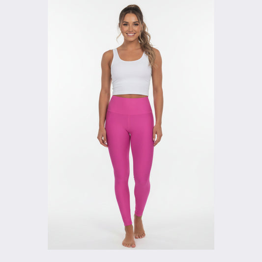 Bright Pink Color High-Waisted Yoga Leggings, Pink Seamless Poly-Span Activewear 2