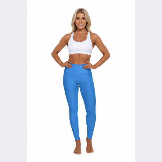 High-Waisted Brilliant Azure Blue Yoga Leggings Women's Seamless Poly-Span Stretchy Smooth Blue Print Activewear Pants