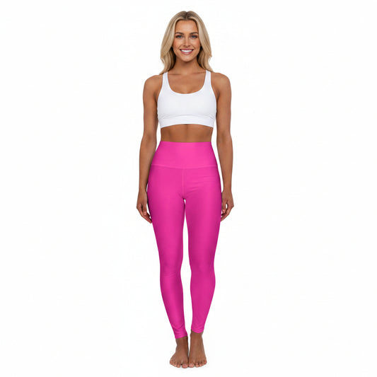 Brilliant Rose Color High-Waist Yoga Leggings Women's Seamless Poly-Span Stretchy Pants XS-2XL