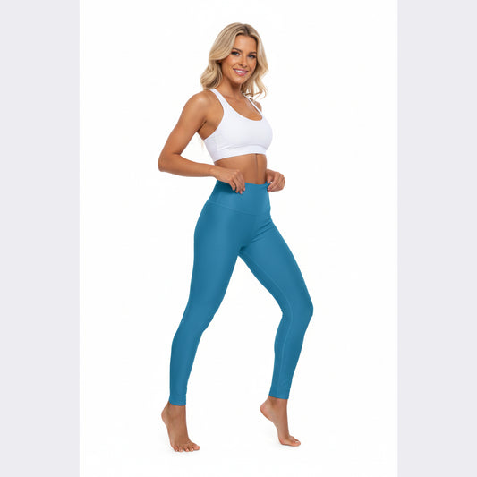 High-Waisted Cerulean Blue Yoga Leggings Women's Seamless Poly-Span Stretchy Blue Print Activewear Pants