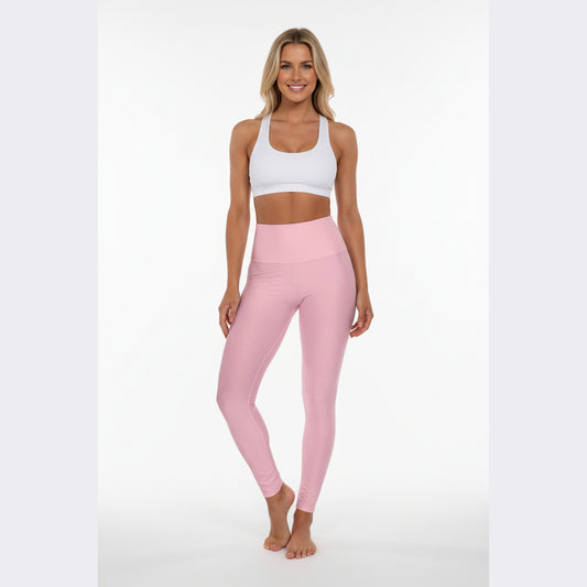High-Waist Cherry Blossom Pink Yoga Leggings Women's Seamless Poly-Span Stretchy Pink Comfortable Activewear for Pilates Everyday Wear