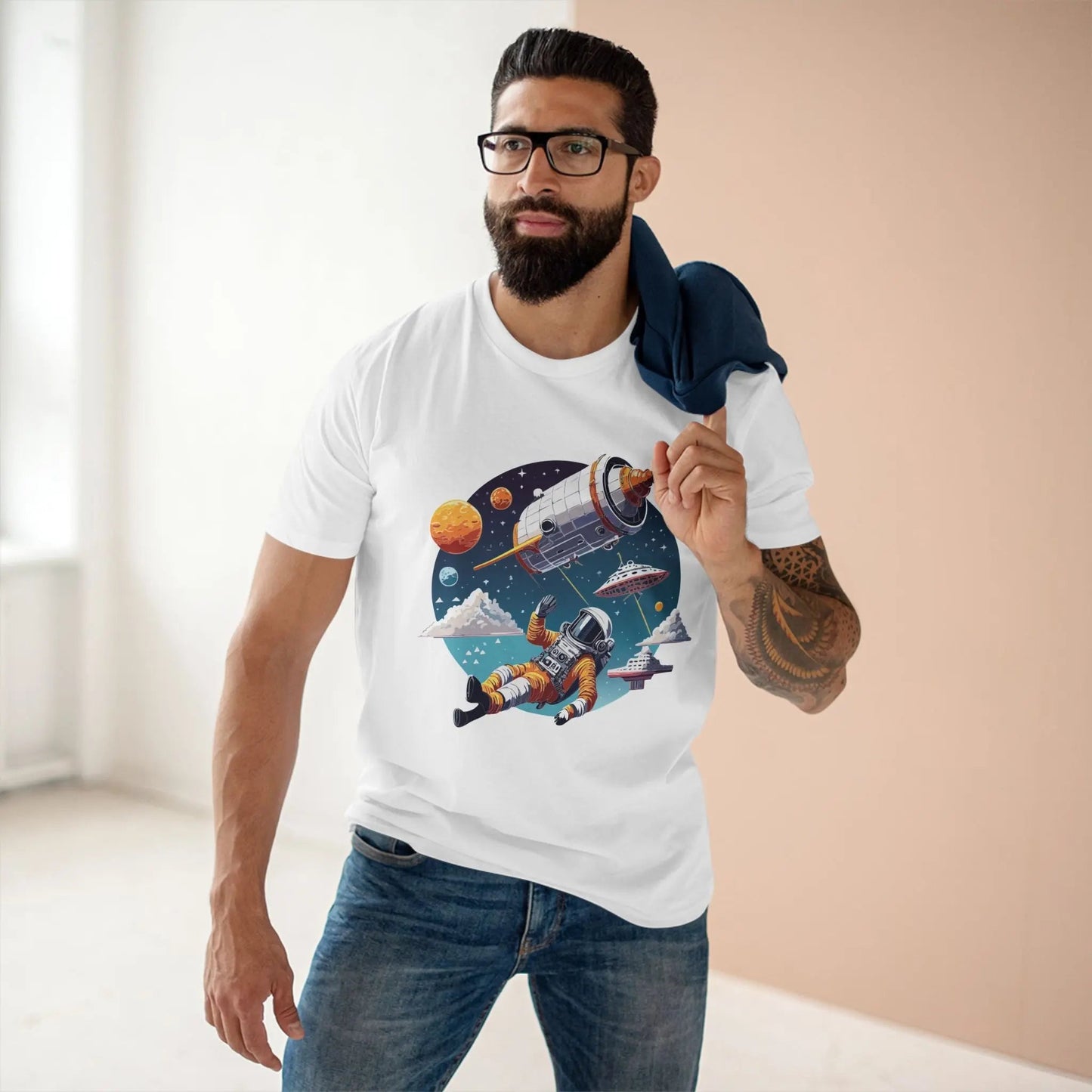 Cosmos Astronaut Shirt Unisex Premium Cotton Tee With Original Art Design From Retro2Nova CS45